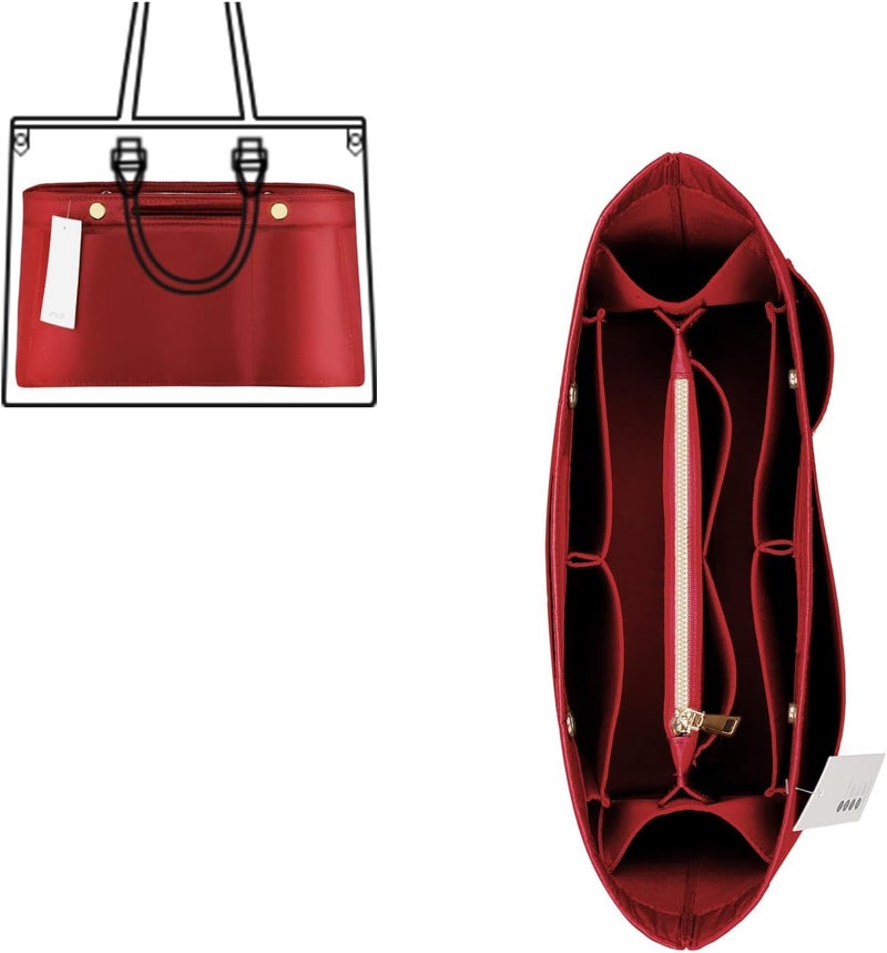 ZTUJO Purse Organizer Insert For Handbags, Silky Bag Organizer With 2 Zippers For Speedy Neverful Tote and More (Red, Medium) - Image 1
